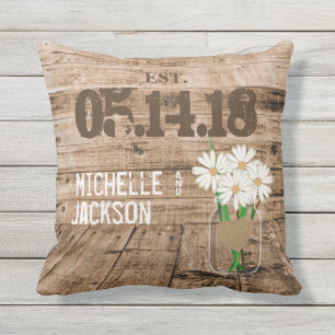 Wedding Barn Wood Design with Daisies Cushion