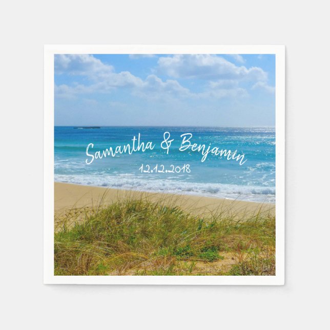 Wedding Beach Bride and Groom Personalised Names Napkin (Front)