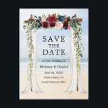 Wedding Beach Canopy Watercolor Floral Announcement Postcard<br><div class="desc">Elegant Wedding Canopy Watercolor Burgundy Marsala Floral Wedding Engagement Announcement Save The Date Postcard includes beautiful burgundy roses,  pink roses,  red flowers and blue flowers. The wood wedding canopy arch includes botanical greenery on a sandy beach blue sky ocean background.</div>