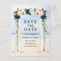 Wedding Beach Canopy Watercolor Pink Blue Floral