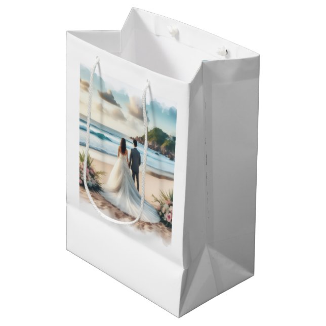 Wedding Beach Couple Medium Gift Bag (Front Angled)