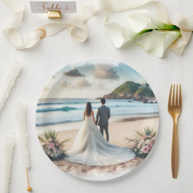 Wedding Beach Couple Paper Plate (Wedding)