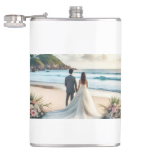 Wedding Beach Couples Hip Flask