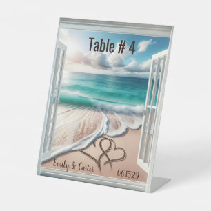 Wedding Beach Hearts In An Window Pedestal Sign