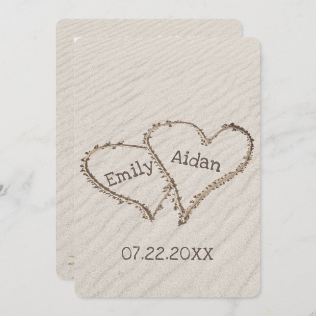 Wedding Beach Hearts with Names Invitation (Front/Back)