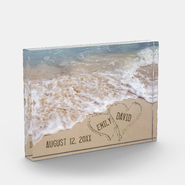 Wedding Beach Hearts with Names Photo Block (Left)