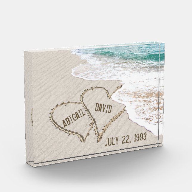 Wedding Beach Hearts with Names Photo Block (Left)