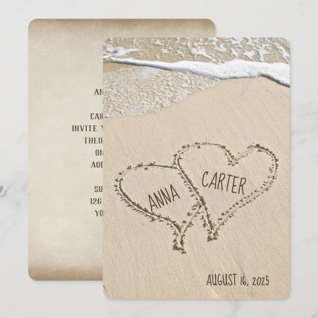 wedding Beach Hearts with surf Invitation (Front/Back)