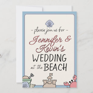 Wedding Beach Party Invite Cute Sandcastle Crab 