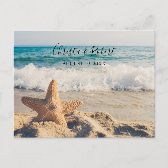 Wedding Beach Scene with Starfish Thank You Postcard (Front)