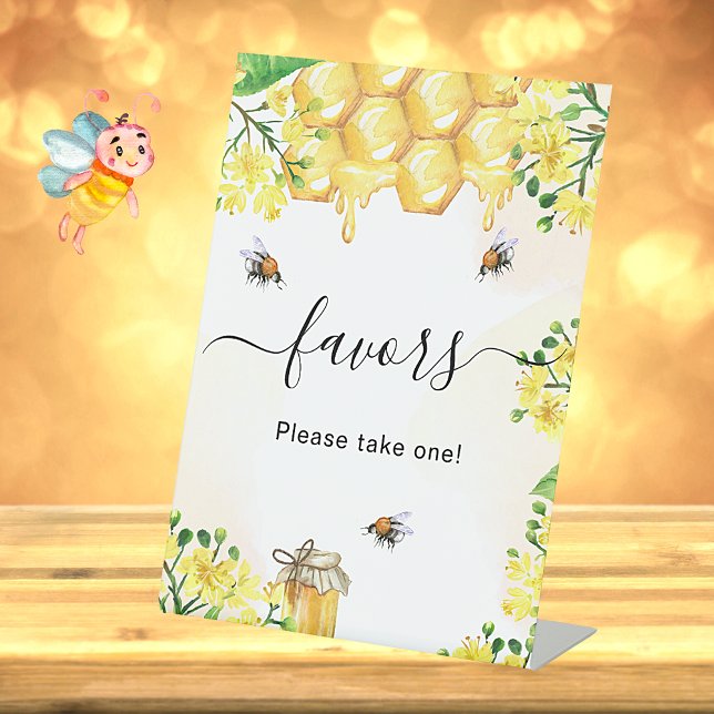 Wedding bee yellow florals honey favours pedestal sign (Creator Uploaded)