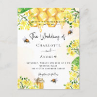 Wedding bees yellow florals honeycomb invitation