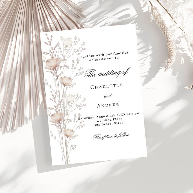 Wedding beige white wildflower invitation (Creator Uploaded)