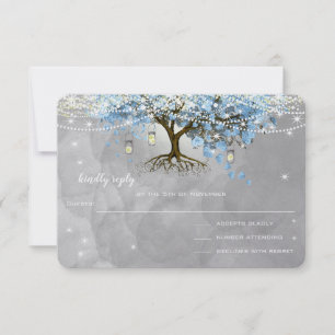 Wedding Bell Blue Heart Leaf Tree RSVP Card