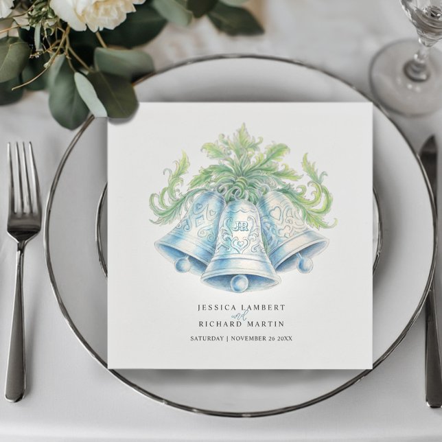 Wedding bells and green foliage watercolor napkin (Creator Uploaded)