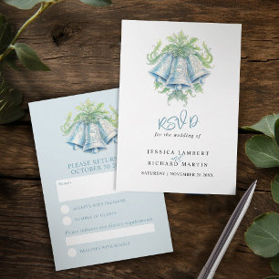 Wedding bells and green foliage watercolor RSVP