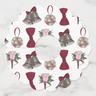 Wedding Bells Bowtie Bouquet Roses Anniversary Wine Glass Tag