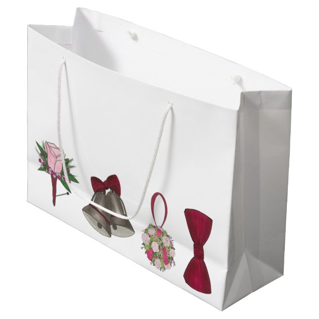 Wedding Bells Bridal Rose Flower Bowtie Gift Bag (Front Angled)