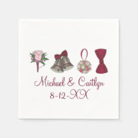 Wedding Bells Flowers Bow Tie Personalised Napkins