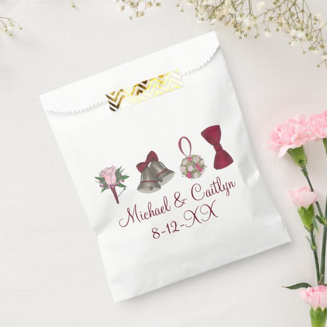 Wedding Bells Flowers Bow Tie Personalised Napkins Favour Bags (Sealed)