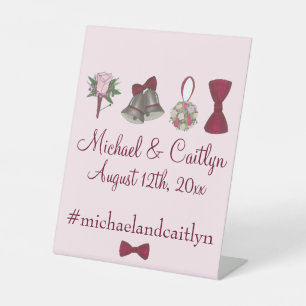 Wedding Bells Flowers Bow Tie Personalised Napkins Pedestal Sign