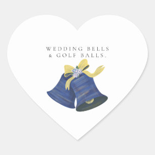 'Wedding Bells & Golf Balls' Wedding Favour Gift Heart Sticker