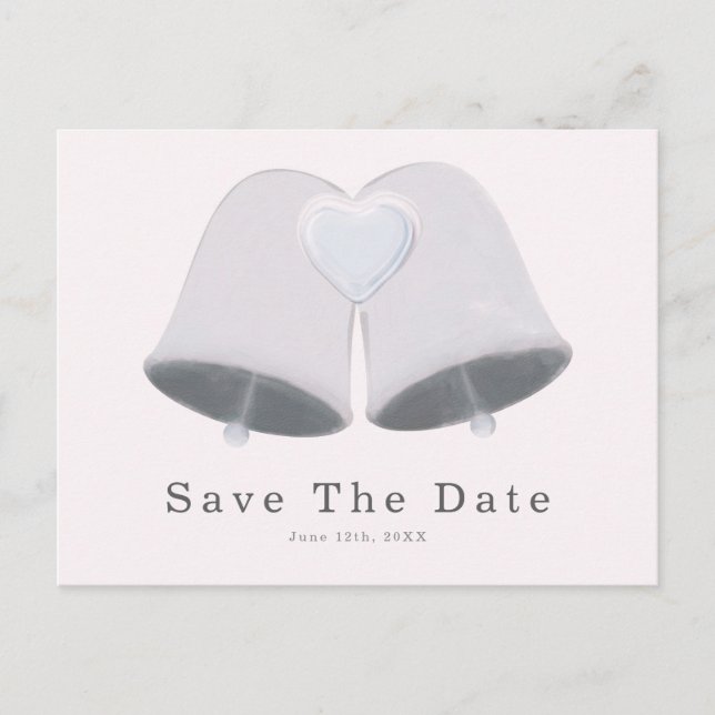 Wedding Bells & Heart Engagement Save The Date Postcard (Front)