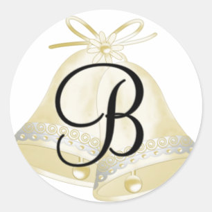 Wedding Bells Monogram B Classic Round Sticker