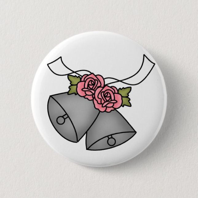 Wedding Bells Pink Roses Button (Front)