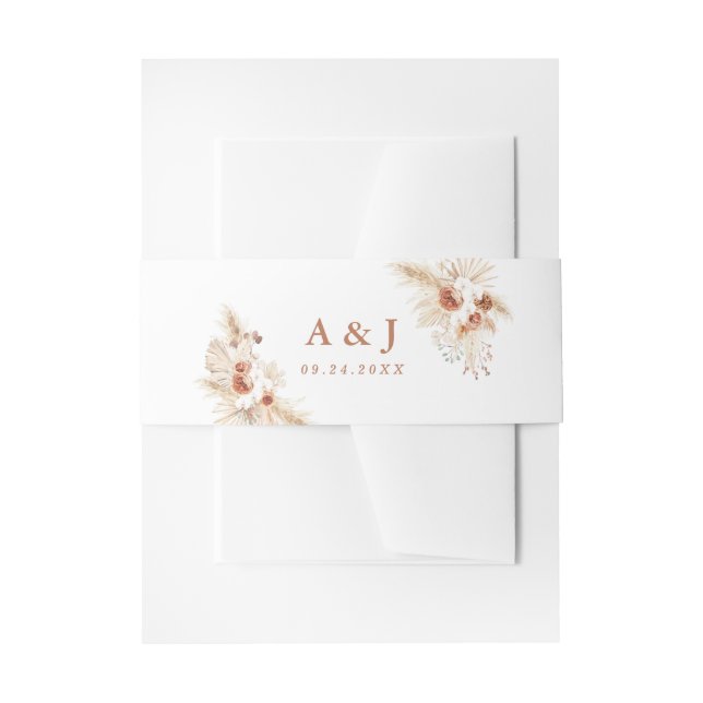 Wedding Belly Band, Boho Pampas Grass Wedding Invitation Belly Band (Front Example)