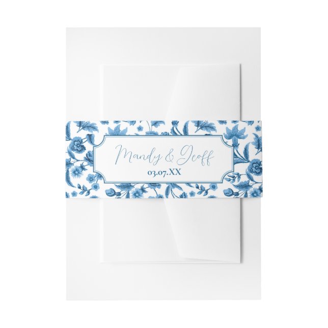 Wedding Belly Band  Chintz Blue White Floral Ditsy Invitation Belly Band (Front Example)