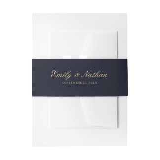 Wedding Belly Band Elegant Gold Navy Invitation Belly Band