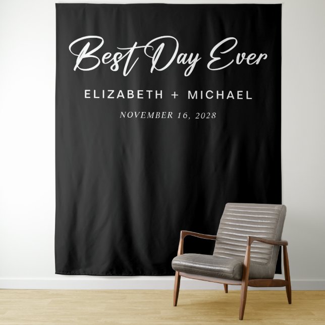 Wedding Best Day Ever Black Tapestry (In Situ)