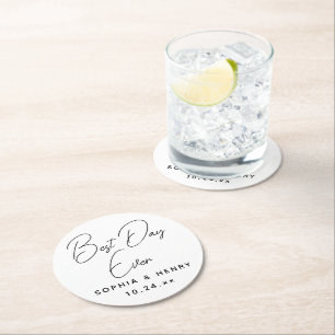 Wedding Best Day Ever Modern Elegant Round Paper Coaster