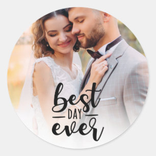 Wedding Best Day Ever Photo  Classic Round Sticker