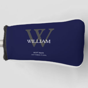 Wedding Best Man Gift Elegant Monogram Navy Blue Golf Head Cover