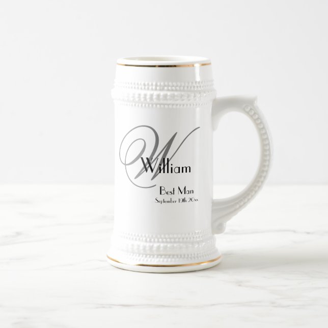 Wedding Best Man Gift Modern Monogram & Name Cool  Beer Stein (Right)