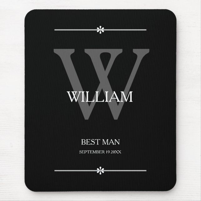 Wedding Best Man Gift Monogram Chic Modern Cool Mouse Pad (Front)