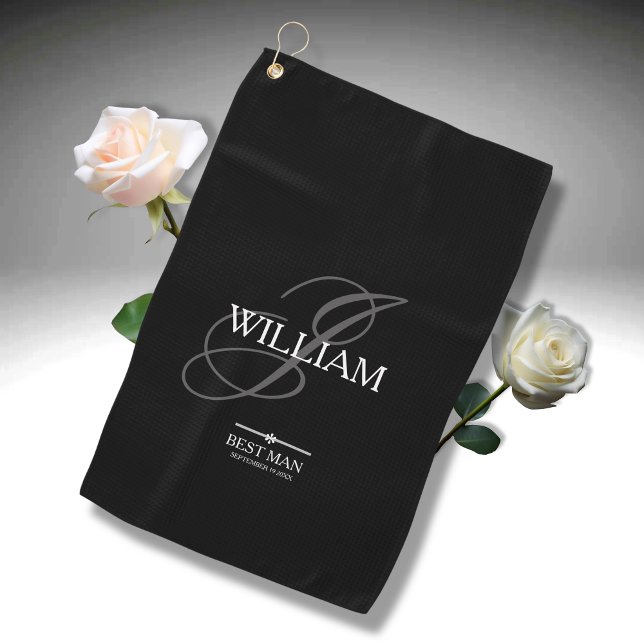 Wedding Best Man Gift Monogram & Name Modern Cool  Golf Towel (For the Weddings Best Man Gift: Monogram & Name plus Date Modern Golf Towel.)
