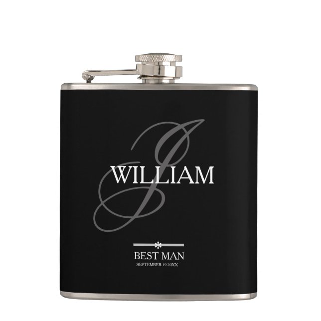 Wedding Best Man Gift Monogram + Name Modern Cool  Hip Flask (Front)