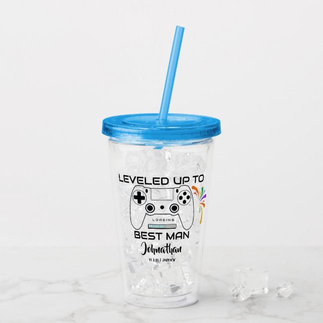 Wedding Best Man Levelled Up Gamer Acrylic Tumbler (Back Ice)