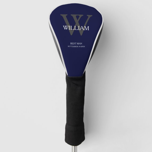 Wedding Best Man Monogram Name Modern Navy Blue Golf Head Cover (Front)