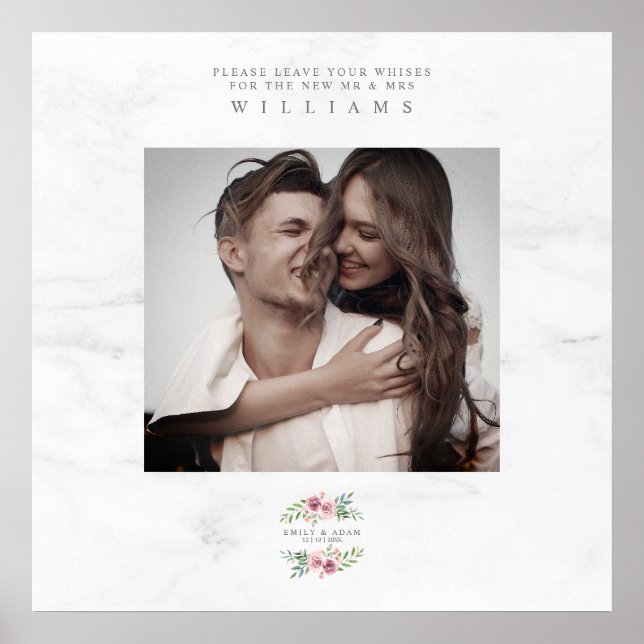 Wedding Best Wishes Guest Photo Romantic Wreath Poster (Front)