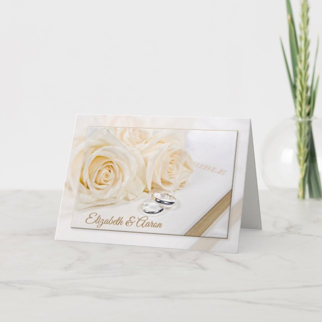 Wedding Bible and Roses with Names Card (Front)