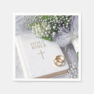 Wedding Bible with Lily of the Valley Bouquet Napkin