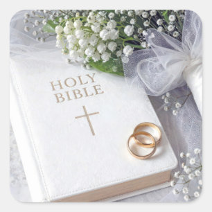 Wedding Bible with Lily of the Valley Bouquet Square Sticker