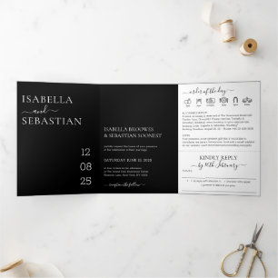 Wedding Black All in one set kindly reply Tri-Fold Invitation