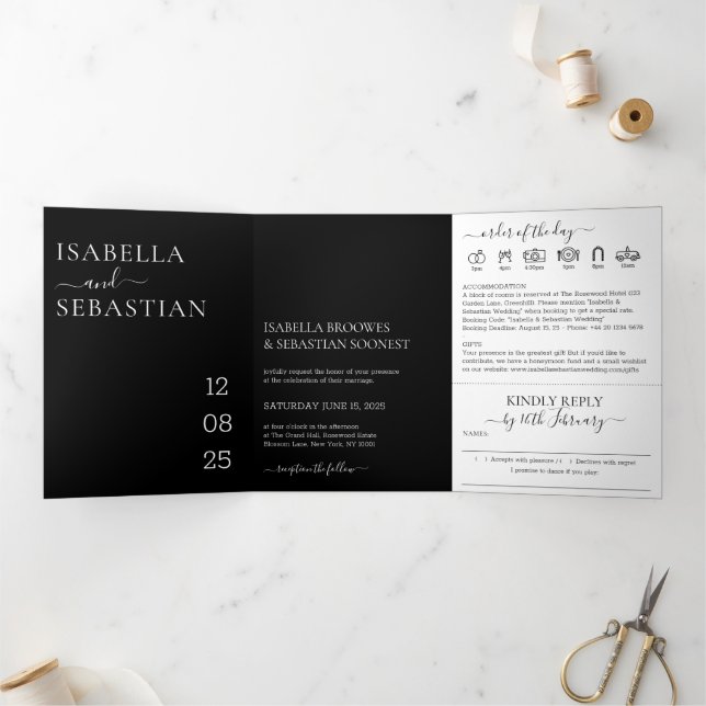 Wedding Black All in one set kindly reply Tri-Fold Invitation (Inside)
