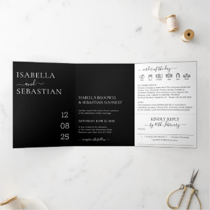 Wedding Black All in one set kindly reply Tri-Fold Invitation