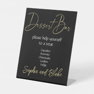 Wedding Black and Gold Dessert Bar Pedestal Sign